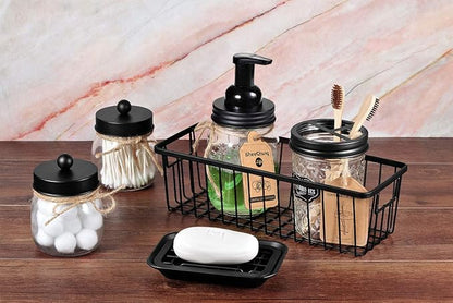Kitchen and Bathroom Soap Dish Tray - Metal 2-Piece Soap Dish Tray with Drainage Grid and Holder for Kitchen Sink Countertops to Store Soap, Sponges, Scrubbers - Rust Resistant - 2 Pack (Black)