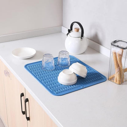 MicoYang Silicone Dish Drying Mat for Multiple Usage,Easy clean,Eco-friendly,Heat-resistant Silicone Mat for Kitchen Counter or Sink,Refrigerator or Drawer Liner Lichen BlueL XL 18 inches x 16 inches