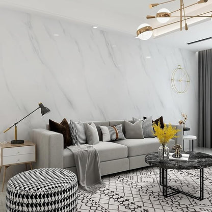 JSEVEM 16"×197" Thick White and Grey Marble Wallpaper Peel Stick Waterproof White Gray Marble Contact Paper Vinyl Glossy Self Adhesive Granite Tile Stickers for Kitchen Cabinets Bathroom Countertops