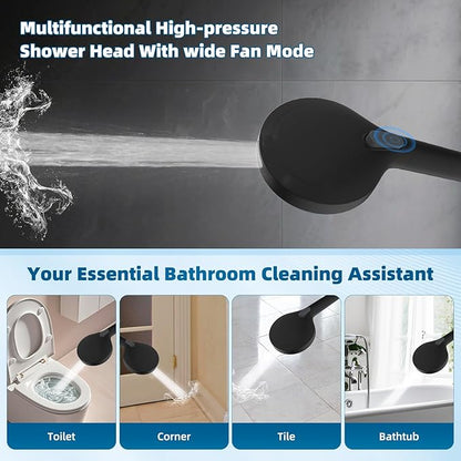 Hibbent All Metal cUPC Certified Shower Head, 10'' High Pressure Rain Shower Head, Handheld Showerhead Combo with 16'' Adjustable Extension Arm, 10 Sprays, 71'' Hose, Showerhead Holder, Matte Black