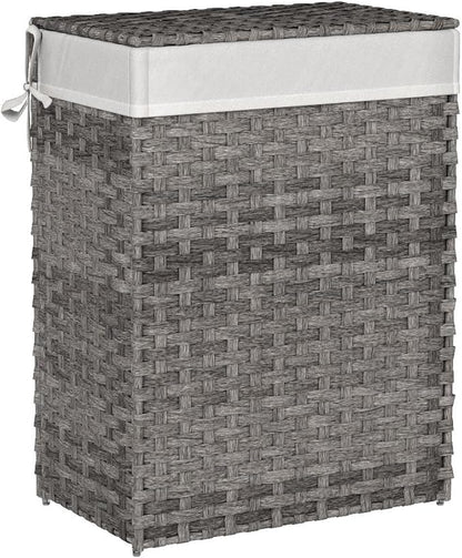 SONGMICS Laundry Hamper with Lid, 23.8 Gallon (90 L) Synthetic Rattan Clothes Laundry Basket with Lid and Handles, Foldable, Removable Liner, Dove Gray ULCB51WG