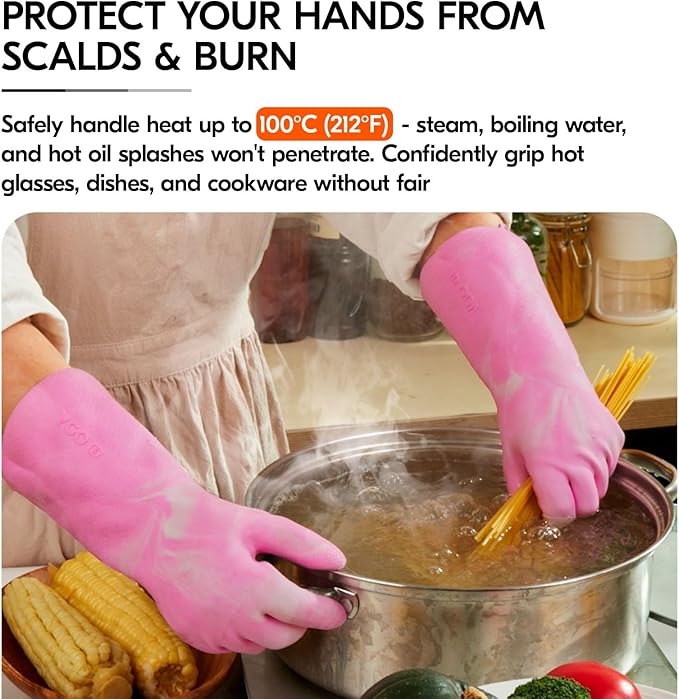 Vgo... Household Cleaning Gloves,Double-layer,Lined Dishwashing Gloves,Long Sleeves for Kitchen,Bathroom Cleaning(TP1117)