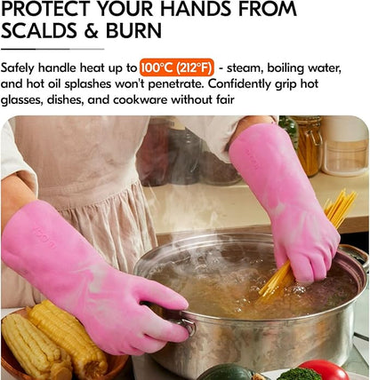 Vgo... Household Cleaning Gloves,Double-layer,Lined Dishwashing Gloves,Long Sleeves for Kitchen,Bathroom Cleaning(TP1117)