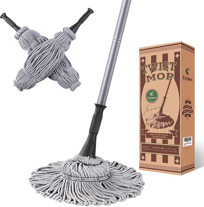 Eyliden Mop with 2 Reusable Microfiber Heads, Easy Wringing Twist Mop, 57.5 inch Long Handle, Wet Mops for Floor Cleaning, Commercial Household Clean Hardwood, Vinyl, Tile and More (Grey)