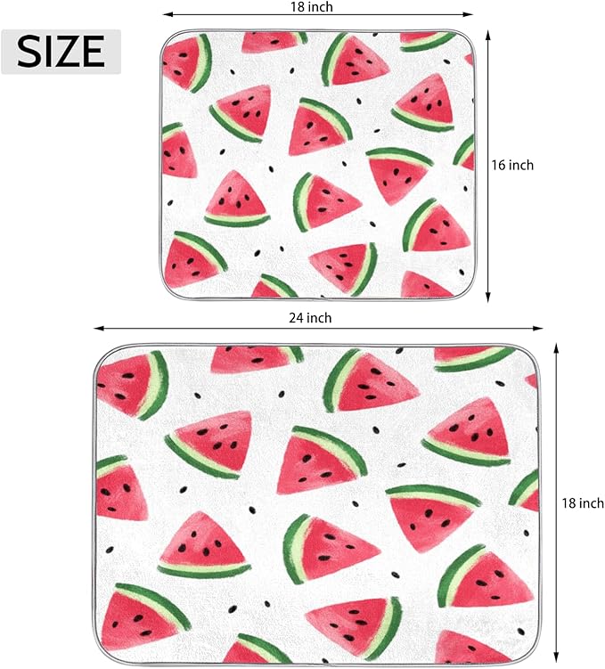 Honeybaby Dish Drying Mat Watermelon Cute Print Dish Drying Mats for Kitchen Counter Absorbent Kitchen Drying Mat Dish Rack Mat 18x24 inches
