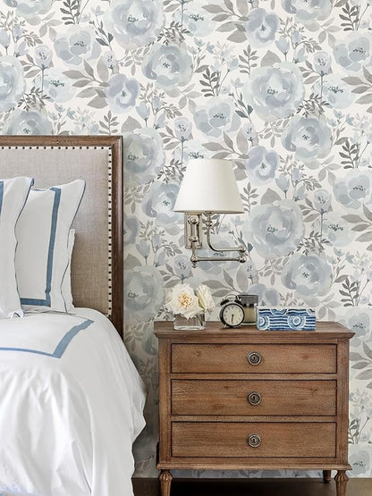 Orainege Floral Wallpaper Peel and Stick Wallpaper Boho 17.3inx393.7n Self Adhesive Contact Paper Removable Decorative Wall Paper for Bedroom Bathroom Shelf Liner Decor Vinyl,Blue