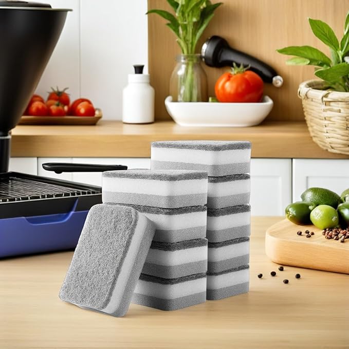Housoutil 10 Pack Kitchen Dish Sponges 4.33X2.75X1.37 Inches - Multi-Purpose Water Absorbing Scrubbing Sponges for Dishwashing Pots Sinks and Kitchen Cleaning