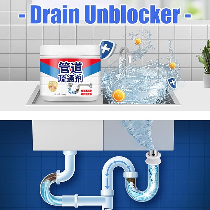 Drain Clog Remover- Sink Drain Clog Powder 260g Hair Cleaner Powder For Home Cleaning Grease And Leftovers Pipe Safe Solution Heavy Duty For Balcony, Kitchen