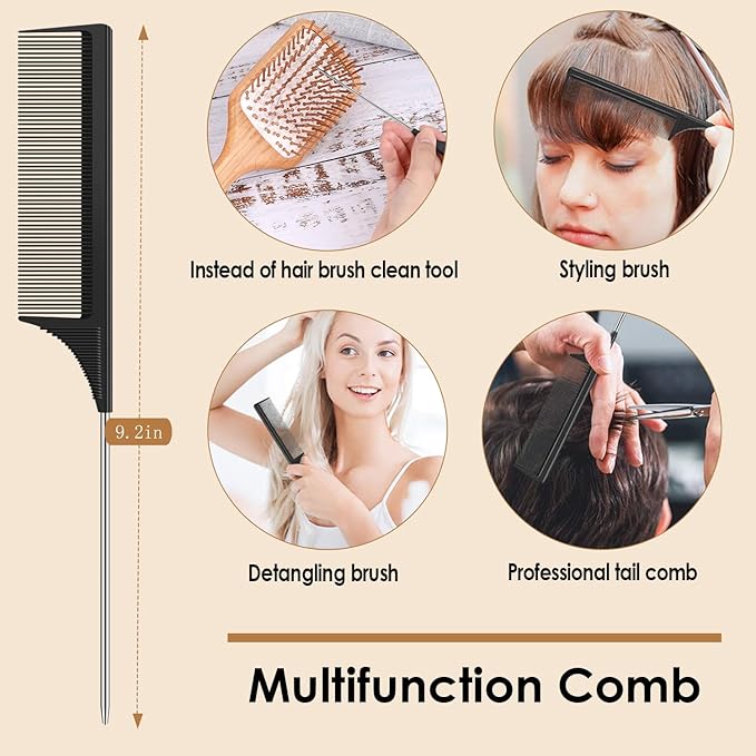 Hair Brush-Natural Wooden Bamboo Brush and Detangle Tail Comb, Paddle Hairbrush for Women Men and Kids Make Thin Long Curly Hair Health and Massage Scalp