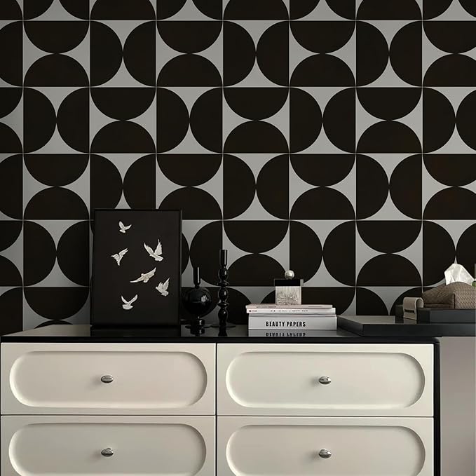 Dimoon 78.7"x17.3"Geometric Peel and Stick Wallpaper Brown and Beige Wallpaper Square Contact Paper Thicken Waterproof Vintage Self Adhesive Removable Wall Covering Shelf Liner Decal Vinyl Roll