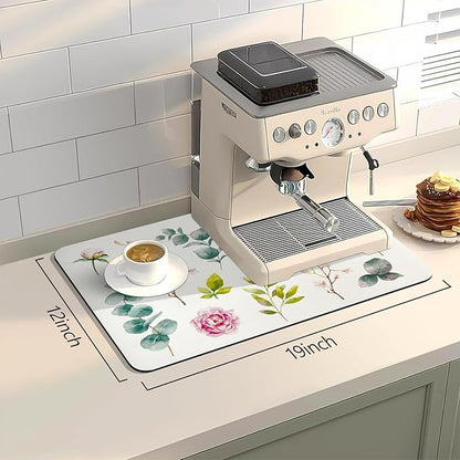 Bloss Dish Drying Mat, 12.2"x19.7" Absorbent Coffee Bar Mat with Waterproof Rubber Back, Fit Under Coffee Maker Machine/Kitchen Counter(Rose)