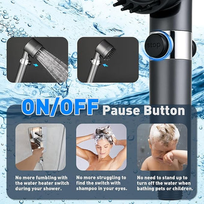 CWPW Filtered Shower Head with Handheld High Pressure 4 Spray Showerhead with Filters for Hard Water-Remove Chlorine ON/OFF Switch for Pets,With 79" Stainless Steel Hose,Bracket,4 Filters,Bath Loofah