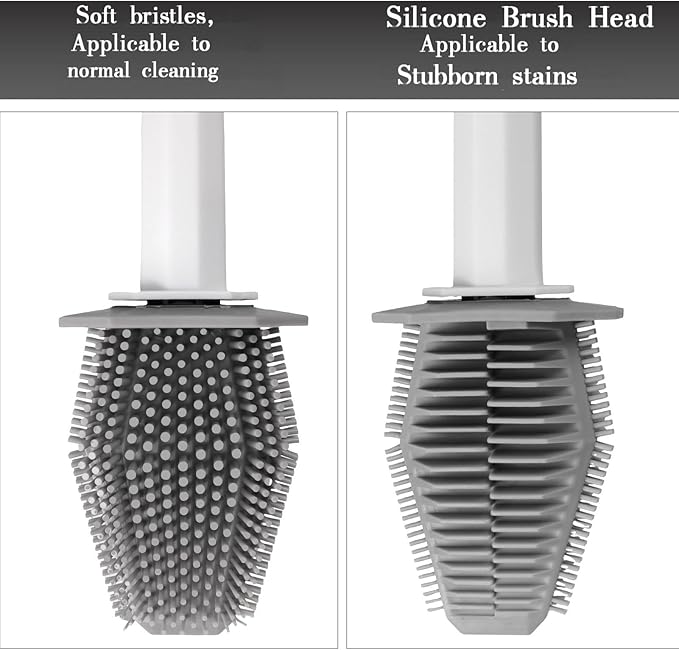 Silicone Toilet Brush and Holder Bendable Efficient Cleaning Wall Mounted Toilet Bowl Brush with Long Handle Brush Head and Silicone Bristles No Rusty Handles Problem