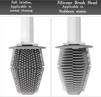 Silicone Toilet Brush and Holder Bendable Efficient Cleaning Wall Mounted Toilet Bowl Brush with Long Handle Brush Head and Silicone Bristles No Rusty Handles Problem