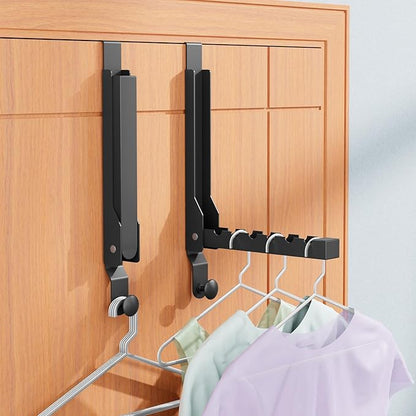 2 Pack Over The Door Hanger Folding Clothes Drying Rack, Folding Hanging Coat Rack for Indoor Laundry Room Compact Small Space Foldable Portable Clothing Hanger Hook Collapsible (Black-2(Upgraded))