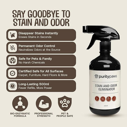 Pet Stain & Odor Remover – Enzyme Cleaner for Dog & Cat Urine, Feces & Vomit – Carpet, Upholstery, Mattress & Tile – Non-Toxic, Pet Safe – 500ml