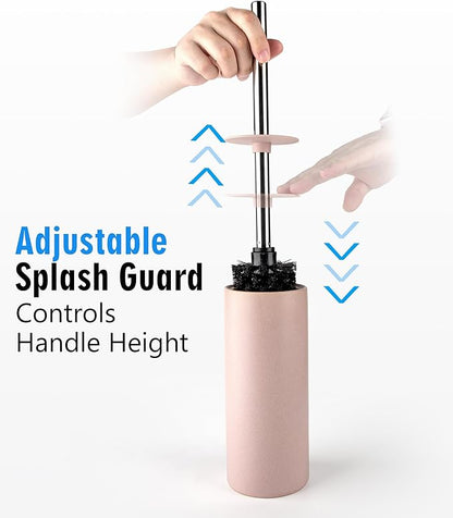 Matt Pink Ceramic Toilet Brush and Holder Set, Freestanding Toilet Bowl Cleaners Brush, Scrubber Brush for Toilet, Bathroom Accessories with Stainless Handle, Deep Cleaning