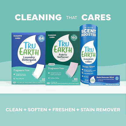 Tru Earth Fabric Softener Sheets | Original Eco-Strip Liquidless Detergent for Travel | 50 Sheets | Fragrance-Free