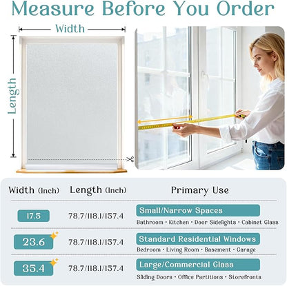 Haton Window Privacy Film Frosted Glass Film for Door Bathroom Shower, Peel & Stick, Day & Night, Papel para Ventanas Privacidad, Covering Sticker Removable Decorative Translucent Pure 17.5" x 118.1"