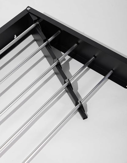 Wall Mounted Clothes Drying Rack, 32" Space Saving Foldable Laundry Drying Rack with Wall Template for Bathroom, Apartment, College Dorm (Black 5 Rods)