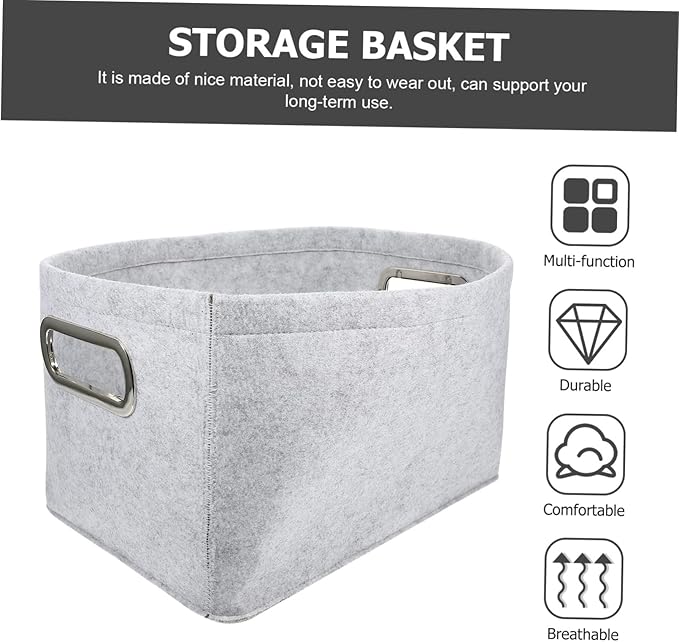 Hemobllo Felt Storage Basket Large Capacity Multi Purpose Organizer for Clothes and Sundries Lightweight Laundry Hamper for Home Bathroom Bedroom Light Gray