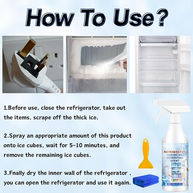 2PCS Freezer Defroster Spray,Defrosting Spray For Fridge Freezer,High Effective Refrigerator Defrosting Agent, Easy To Use, Fast Removal Of Ice, Can Be Used For Freezers, Refrigerators,Glass.