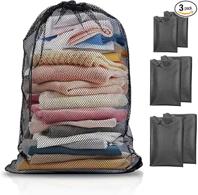 6 Pcs Mesh Laundry Bags for Delicates with Premium, Drawstring Laundry Bag, Blouse, Bra, Hosiery, Stocking, Underwear, Lingerie (Black)