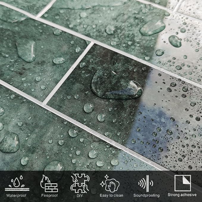 COLAMO Luxury Green Peel and Stick Tiles, Self Adhesive Glossy Tile, Brick Mosaic Tile Stick on Backsplash for Kitchen, Bathroom, RV, Laundry, Accent Wall(Sample)