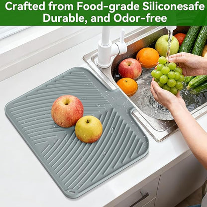 Belife Dish Drying Mat for Kitchen Counter, Silicone Dish Drainers Pad, Non-Slip Under Sink Dish Drying Rack, Heat Resistant Small Stone Drying Board (17" x 14.5",Gray)