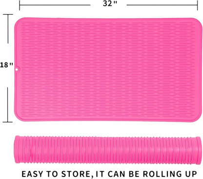 MicoYang Silicone Dish Drying Mat for Multiple Usage,Easy clean,Eco-friendly,Heat-resistant Silicone Mat for Kitchen Counter or Sink,Refrigerator or Drawer Liner Rose 4XL 32 inches x 18 inches