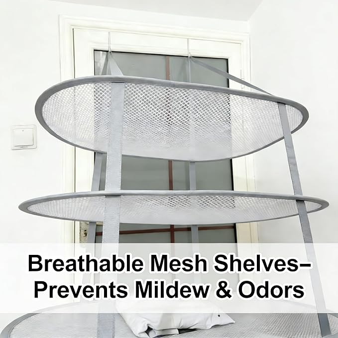Sweater Drying Rack Hanging on Door Dryer Flat Portable Collapsible Mesh Large Laundry Clothes Drying Rack Room Organization 3 Tier