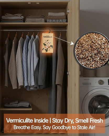 12 Packs Vanilla Potpourri Scented Sachets for Drawers and Closets，【Deodorizer for Stagnant Air】Odor Eliminator，hanging Paper Air Fresheners for Clothes Long Lasting