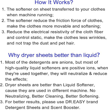 DR.EASY Dryer Sheets Plant Based Formula 252 Ct Fabric Softener sheets for Laundry Sunfresh Essential Oil Scented No Artificial Fragrances No Dyes Reduce Static & Wrinkles Help Repel Pet Hair