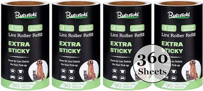 4 inch Lint Roller Refills for PetLovers Evercare Fedicelly Albatross and More Lint Rollers, Extra Sticky 90 Sheets per Refill, Pack of 4 Rolls, 360 Sheets Total (1 1/2 inch Inside Diameter)