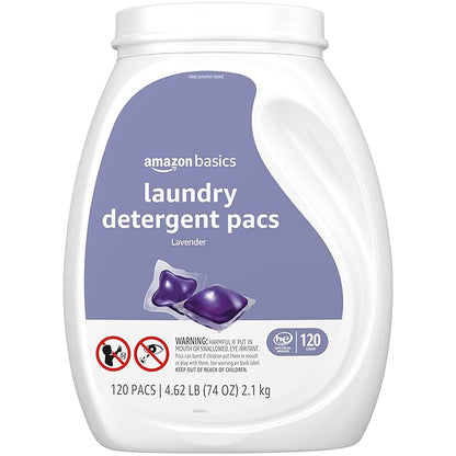Amazon Basics Laundry Detergent Pacs, Lavender Scent, HE Compatible, Easy to Use Pre-Measured Pods, Clean Clothes, 120 Count (New Packaging)