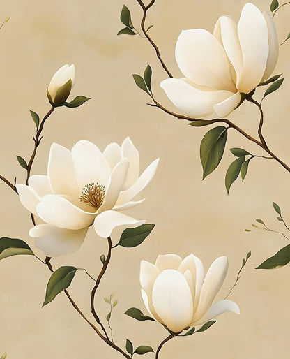 Vintage Floral Peel and Stick Wallpaper Khaki White Flowers Contact Paper 17.5"X118" Vinyl Waterproof Self Adhesive Removable Boho Modern Green Leaf Wall Paper for Cabinets Bathroom Walls Bookcase