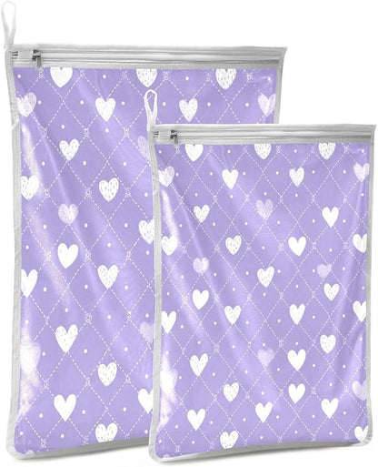 Mesh Laundry Bags Lingerie Bags for Washing Delicates 2 PCS Durable Wash Bag with Zipper Small and Medium Washable Diamond Grid Purple Hearts