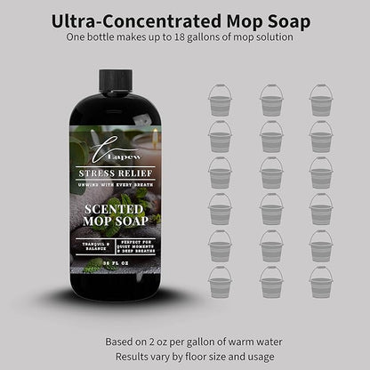 Lapew Stress Relief Scented Mop Soap - Luxury Floor Cleaner Concentrate for Mopping Tile, Laminate, Vinyl & Hardwood | Streak-Free, Low-Foam | 36 oz