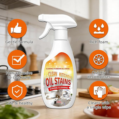 2PCS Heavy-Duty Oil Cleaner Stains,Clean Up Kitchen Oil Stains Spray,Multi-purpose Clean Up Kitchens Heavy Oil Duty,with 5 Sponge Scourers