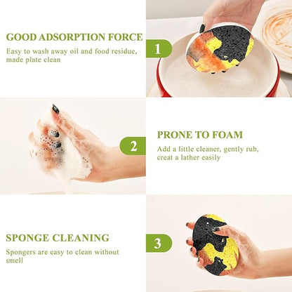 Black Cat Kitchen Scrub Sponges, Pop-up Kitchen Cleaning Sponges Reusable Dish Washing Sponges for Bathroom Household Cleaning 3 Pack - Non Scratch Scrubber