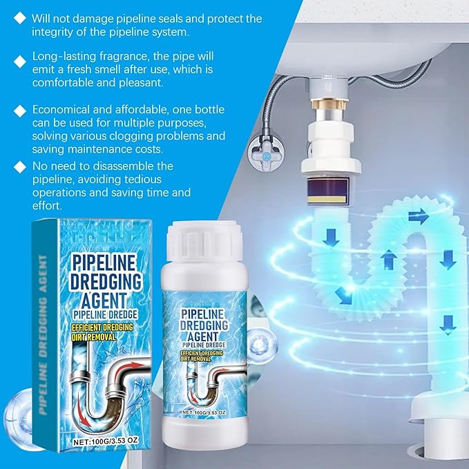 Pipeline Dredging Agent, Drain Clog Remover Agent, Powerful Pipe Dredging Agent,Kitchen Unblocker,Powerful Sink and Drain Cleaner Powder,Fast Foaming Cleaning Tool for Kitchen Toilet Pipeline
