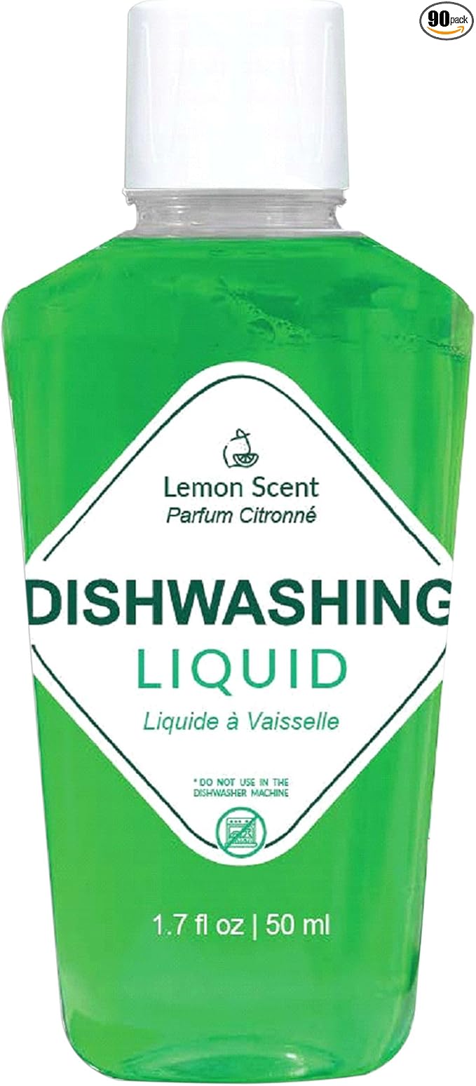 World Amenities Dishwashing Soap 1.7oz - Pack of 90 - Travel Size Liquid for Vacation Rental Dishwashers
