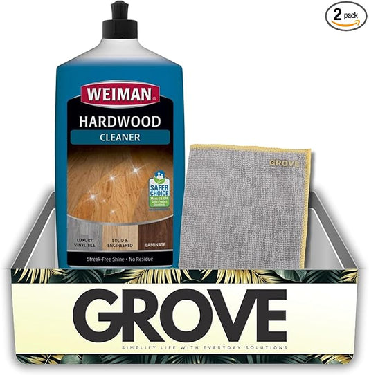 Weiman Professional Citrus Scent Hardwood Floor Cleaner Liquid 32 oz Bundle with Microfiber Cloth – Cleans and Shines Wood, Laminate, and Tile Floors – Gift Set (2 Items)