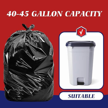 Teivio Trash Bags, 40-45 Gallon, 100 Count, Black, for Bathroom, Office, Industrial, Commercial, Janitorial, Municipal, Recycling