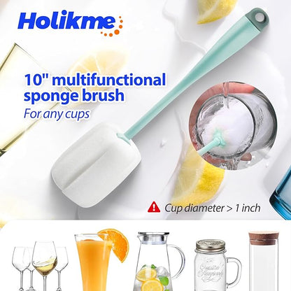 Holikme Bottle Brush Tube Cleaning Lab Set with Long Handle, Cup Cleaner for Washing Narrow Neck Beer Wine Decanter Pipes Lids Sinks Cap Covers, Green