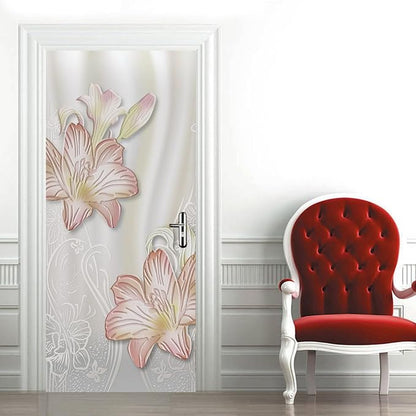 A.Monamour 3D Door Stickers for Interior Doors Lilies Floral Background Vinyl Waterproof Self Adhesive Door Mural Decals for Bedroom Office Bathroom 85x215cm