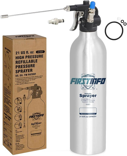 FIRSTINFO A1637 (3rd Gen) Patented Lightweight Max. Pressure 140psi / 620ml Thickened Aluminum Canister Refillable Aerosol Spray Can | Compressed Air Sprayer | Wide Mist Spray Only