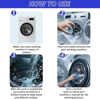 Premium Washing Machine Cleaner Tablets - Washer Machine Cleaner Tablets for Deep Clean & Deodorize, Fits Front Load & Top Load Washers, 12 Pieces Pack