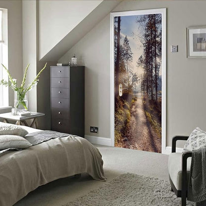 A.Monamour 3D Door Stickers for Interior Doors A Pathway Through Forest in The Morning Nature Scenery Vinyl Waterproof Self Adhesive Door Mural Decals for Bedroom Office Bathroom 95x215cm