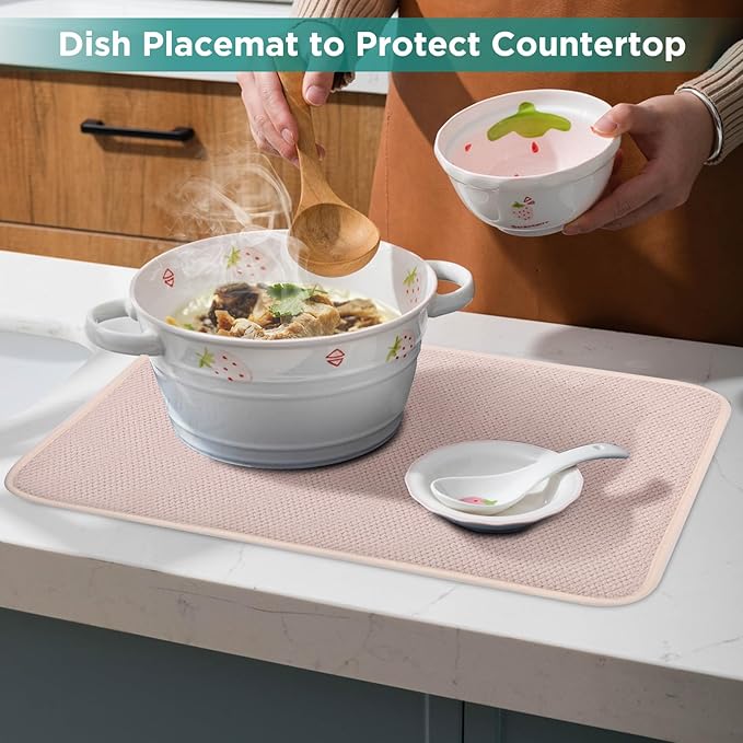 GeeRic Microfiber Dish Drying Mat, Super Absorbent Kitchen Dish Drying Pad for Mother's Day, Reversible Gift Mats for Countertop, 12 * 16 inch Beige